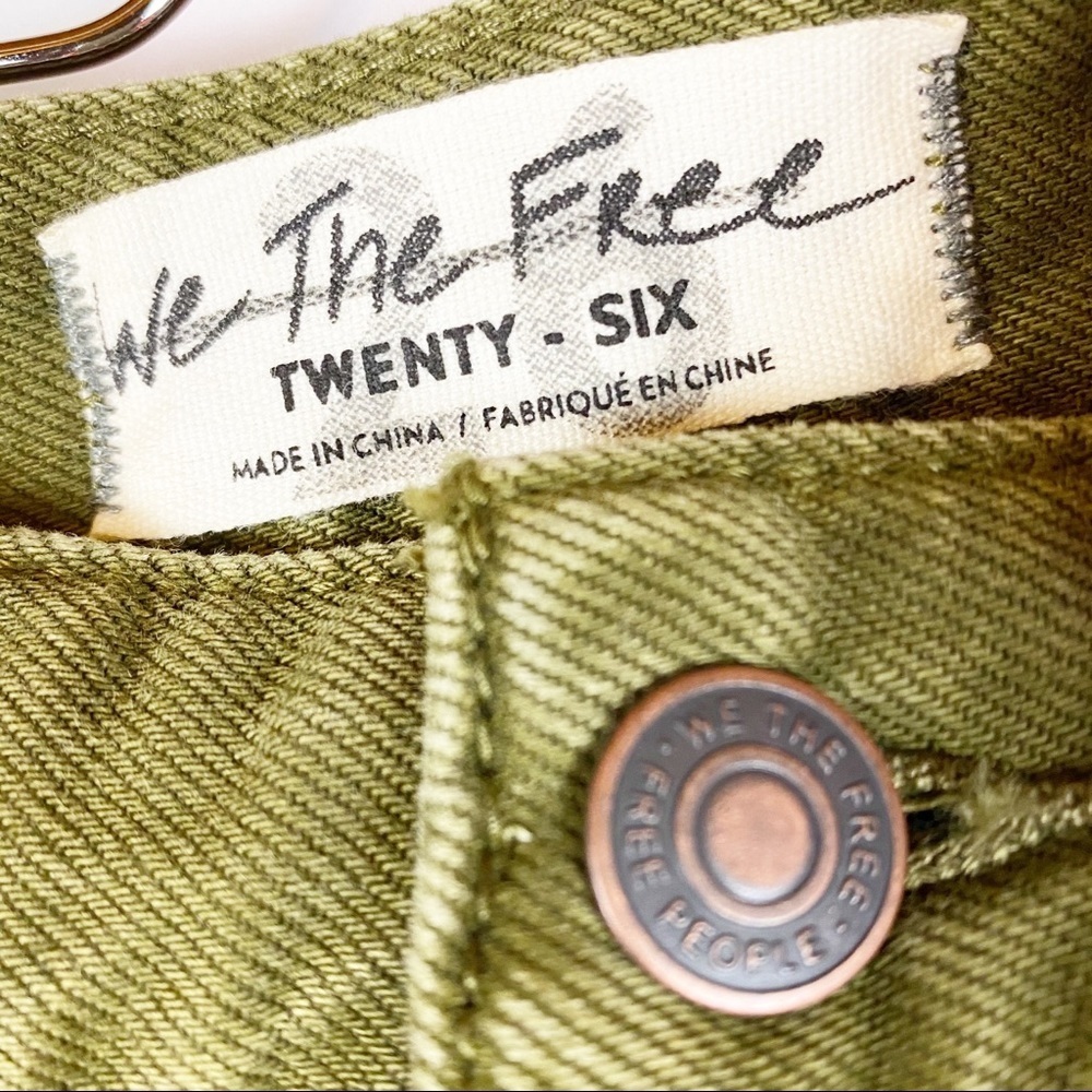 NEW Free People High Rise Distressed Button Fly Olive Army Green Denim Shorts 26 - Picture 6 of 8